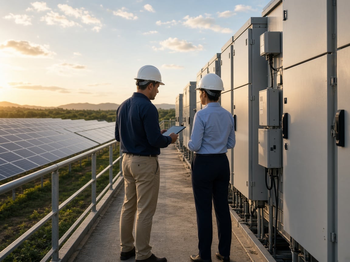 Vistoria técnica em usina solar fotovoltaica durante due diligence